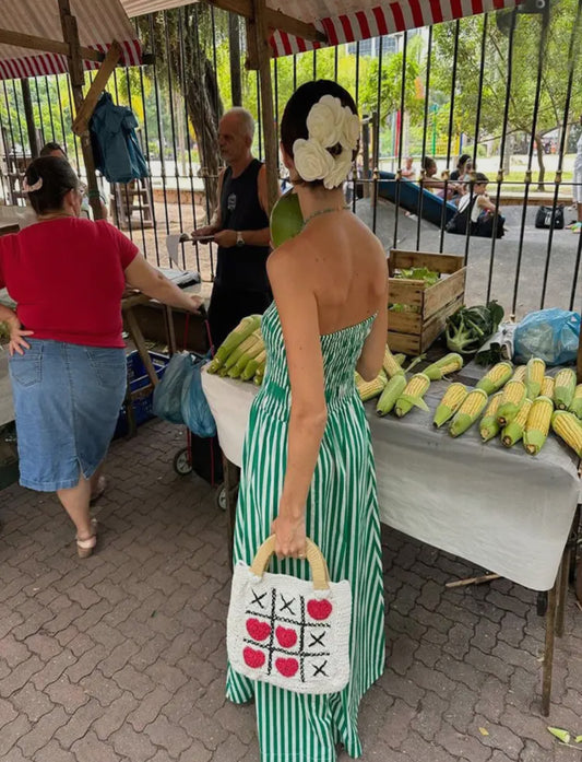 Scrunched Striped Strapless Dress