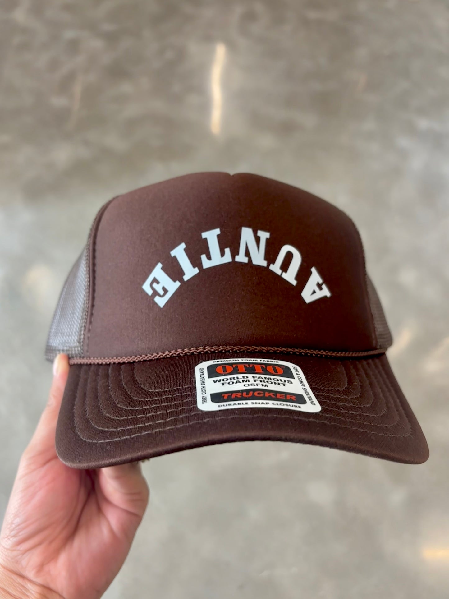 Brown & Teal Auntie Trucker Hat